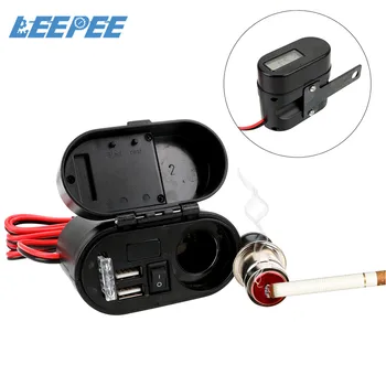 

Dual USB Car Motor Cigarette Lighter USB Adapter Charger 12V 24V Waterproof Socket Kit With Digital Clock Motorcycle Accessories