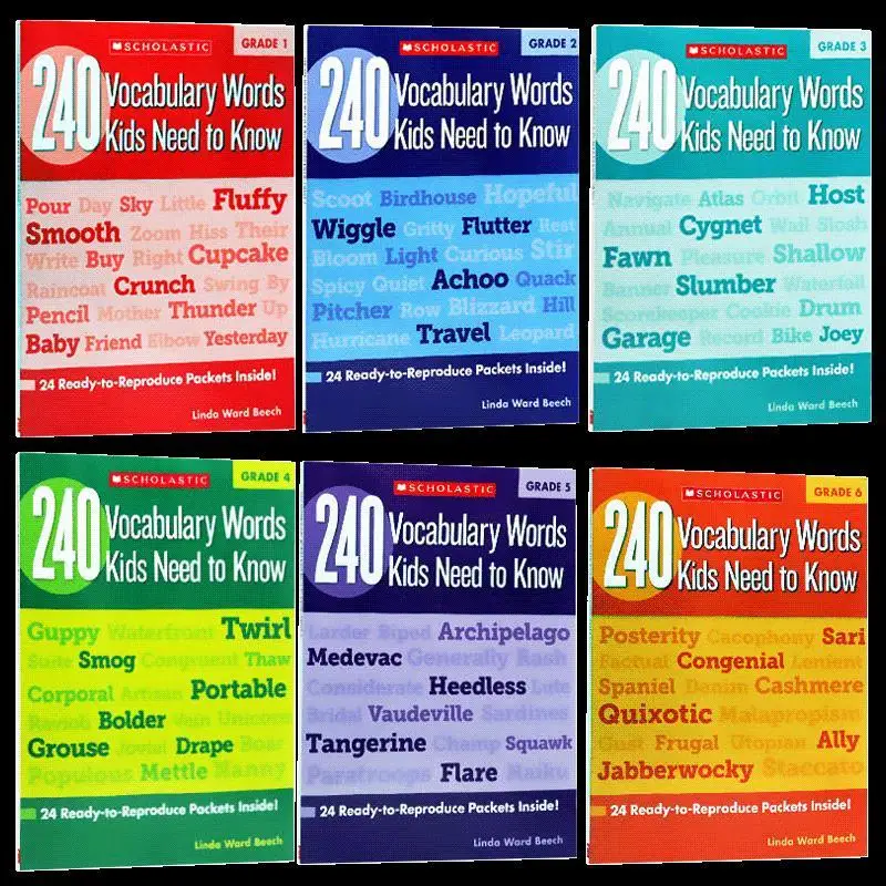 6 pcs/set English Vocabulary Workbook for Primary School Students Grade 1-6 English 240 Vocabulary New Hot Exercise Book Libro