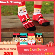 Рождественские носки, 4 шт., носки с изображением Санта-Клауса, снеговика, маленького медвежонка, лося, женские хлопковые носки для пола, Calcetines Mujer