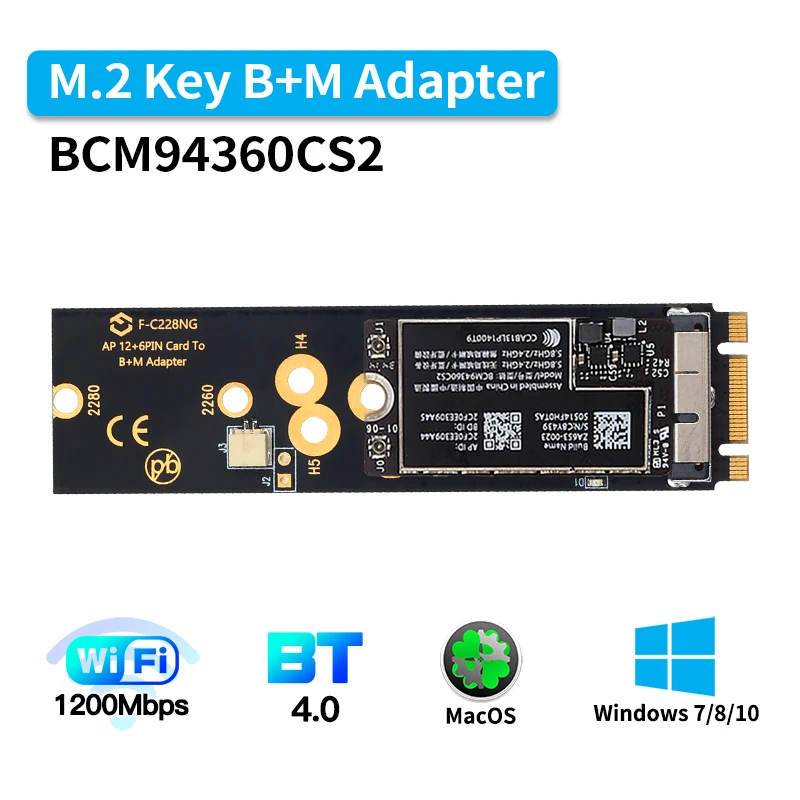 Беспроводная Wi Fi карта Hackintosh macOS BCM94360CS2 Двухдиапазонная Bluetooth 4 0 802.11ac Wlan адаптер M.2