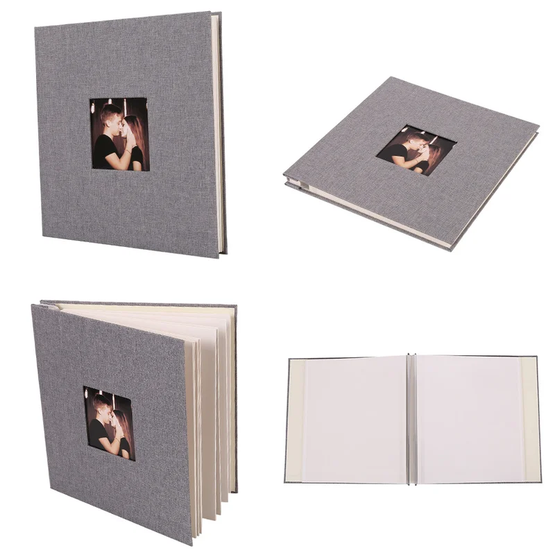 

Linen Cover Picture Album Self-adhesive Film DIY Handmade Scrapbook Memory Photo Book Sticky Type Grey Home Decor
