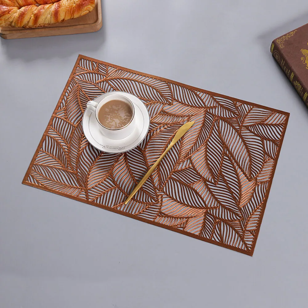 

1PC Leaf Placemat High-end Hotel Restaurant Bronzing Insulation Coffee Placemat Decoration Table Mat Home Decor Dining Table 4