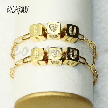 

Three gold Cube charms Bracelet handmade jewelry Bracelet Gift for lady gold color bracelet zircon charms Bracelet