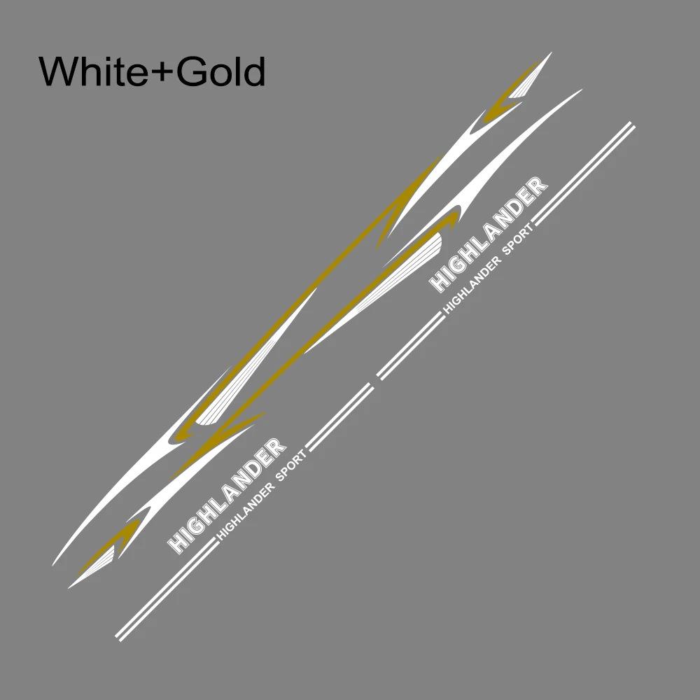 Для Toyota Highlander, наклейки для украшения боковой двери автомобиля, виниловые автомобильные наклейки в полоску, наклейки на юбку, наклейки на тело, графические аксессуары - Название цвета: White with Gold