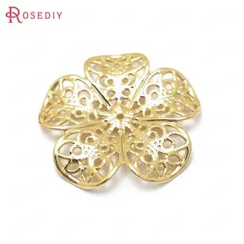 

(37118)10PCS 25MM 24K Gold Color Brass Big Flower Spacers Beads Caps High Quality Jewelry Making Supplies Findings Accessories