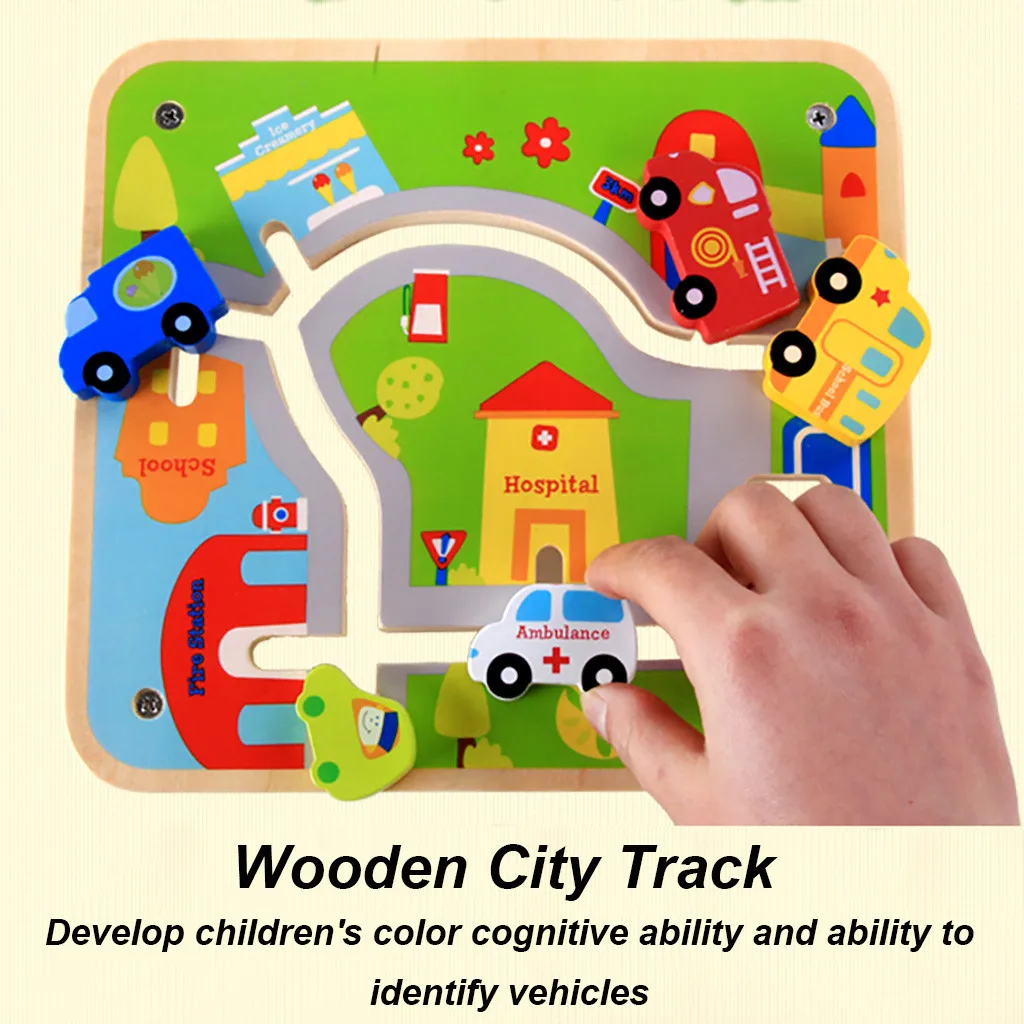 

Kids Early Education Fun Learning Toys For Children Wooden Learning Puzzle Teaching Scene Pairing Urban Track Toys W903