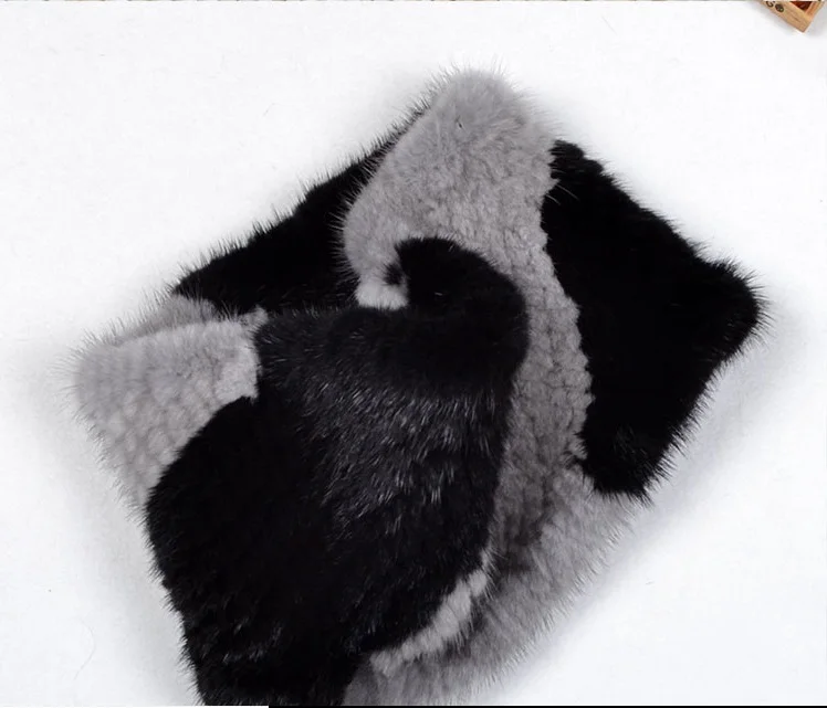 Black With Grey Настоящее Норковое меховое оголовье Snood Женское зимнее теплое кольцо шарф шейный платок ручной работы эластичное плотное плетение пушистое мягкое 20 цветов - Цвет: Black With Grey