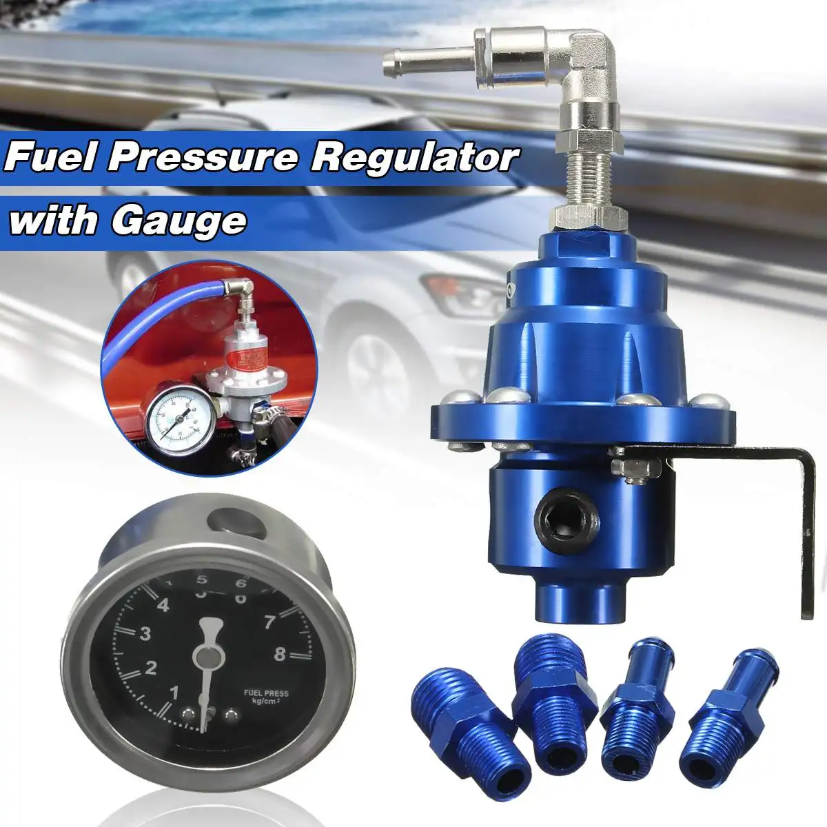 New Universal Aluminum Adjustable Fuel Pressure Regulator With Filled Oil Gauge Blue instructions Kit | Автомобили и мотоциклы