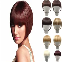 Alileader curto frente puro franja falso clipe em extensъees de cabelo com fibra sintética de alta temperatura preto marrom Liuha