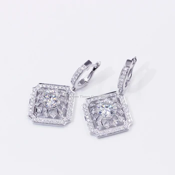 

Tianyu gems square shape long earring 10k white gold moissanite earring