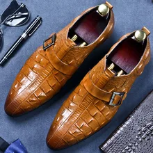 Luxury Genuine Leather Crocodile Pattern Men Oxford Shoes Pointed Toe Men Dress Shoes With Buckle Male Wedding Shoes Luxury Genuine Leather Crocodile Pattern Men Oxford Shoes Pointed Toe Men Dress Shoes With Buckle Male Wedding Shoes