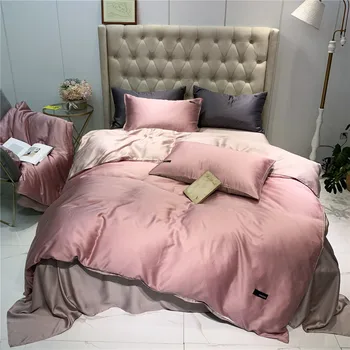 

High-End 60 Tencel Two Sorts Four-piece Set Bare Sleeping Solid Color European Style Summer Double-Sided Viscose Sheet Silky Bed