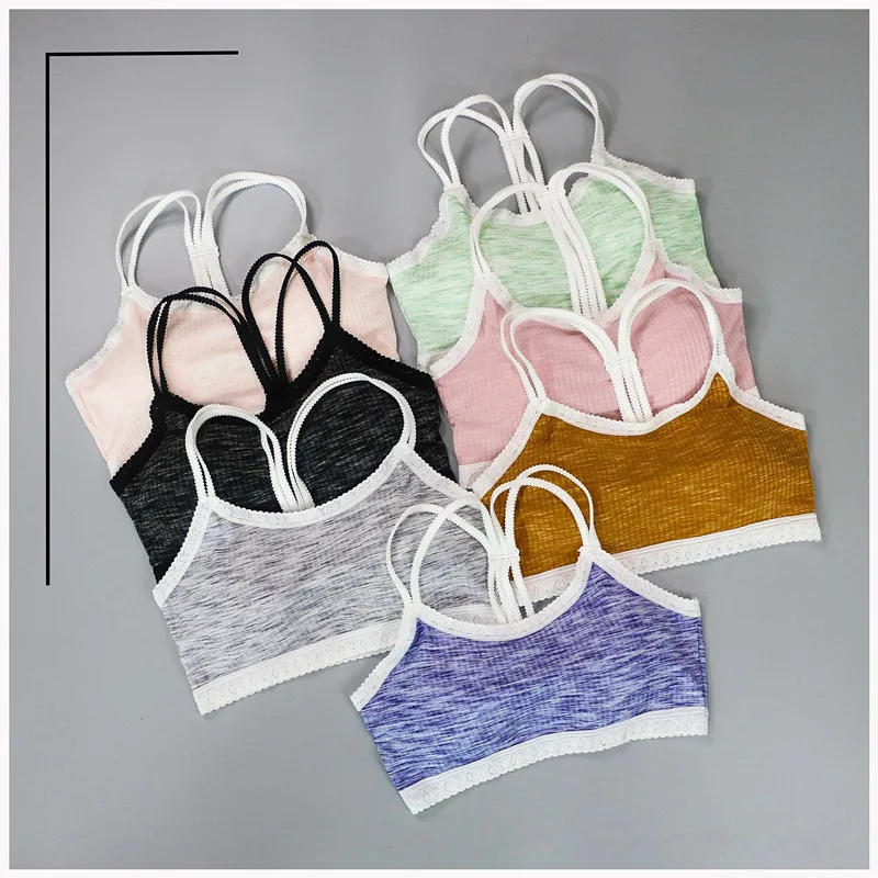 

Lingerie Girl Without Underwire Student Girl Sexy Lace Edge Beauty Back Remove Bra Pad And Anti-walk Cross Band FG117
