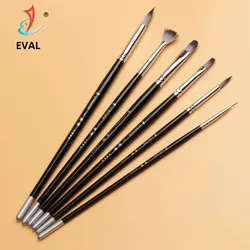 EVAL 6pcs Paint Brush Set Nylon Hair Black Birch Rod Painting Brush For Oil Acrylic Watercolor Gouache Student Beginner Art Tool