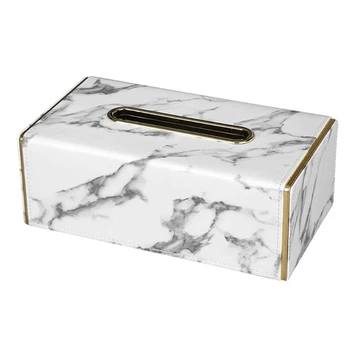 

Marble Pattern Leather Rectangular Tissue Box Desktop Paper Towel Holder Napkin GXMA