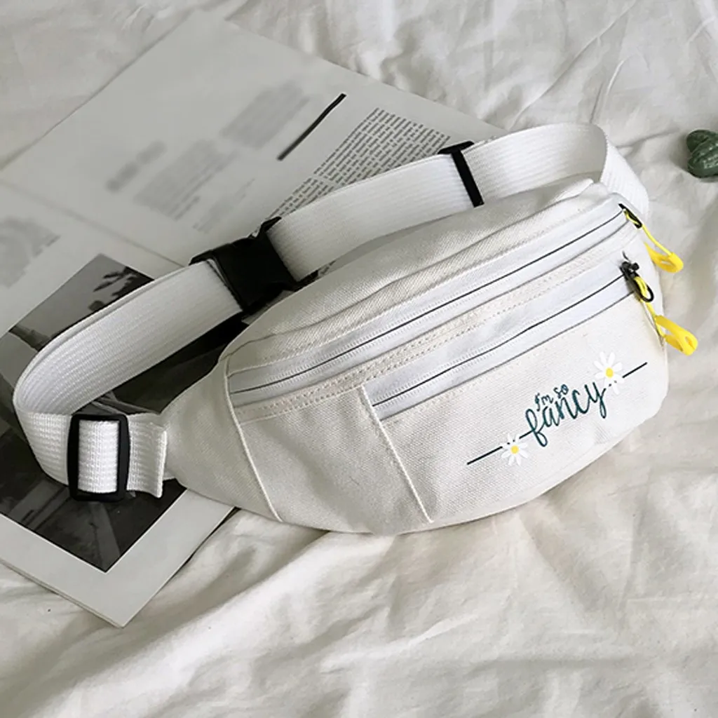 Women Canvas Fanny Pack Waist Bag student streetwear Trendy chest bag Solid Cute Pattern Belt bag nerka Purse Pouch pochete new