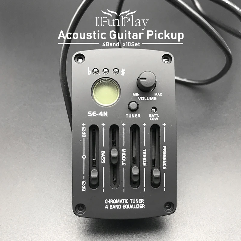 10Set SE-4N Acoustic Guitar Pickup 4 Bands EQ Equalizer Preamp Piezo with LCD Tuner Accessories | Спорт и развлечения