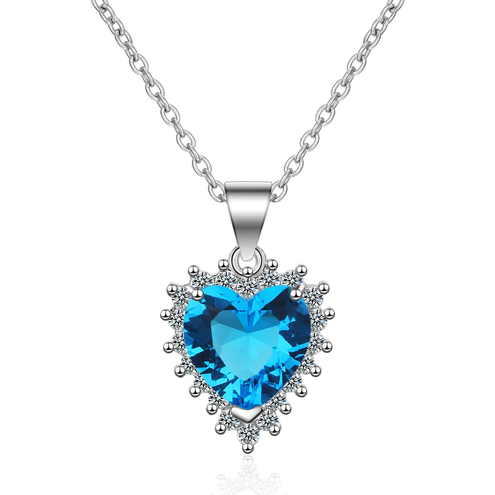 ANENJERY, классическое синее красное ожерелье с подвеской в форме сердца, s для женщин, 925 пробы, серебро, циркон, цепочка, ожерелье, S-N438 - Окраска металла: Blue