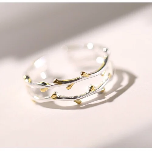 Богемный в этническом стиле 925 стерлингового серебра слой листьев кольца для женщин Свадебные винтажные открытые, кольца на палец рождественские подарки