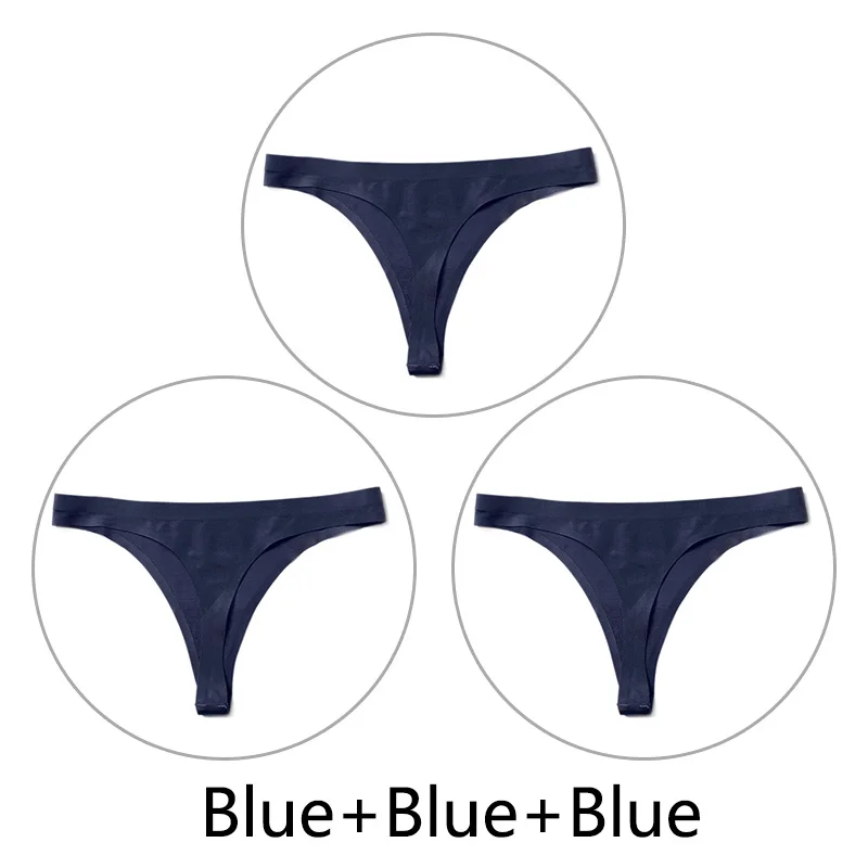 Blue-Blue-Blue 3 шт./партия, Сексуальные Бесшовные прозрачные трусики, женские трусики с низкой талией, трусики-стринги, нижнее белье, женские трусы-танга, стринги большого размера - Цвет: Blue-Blue-Blue