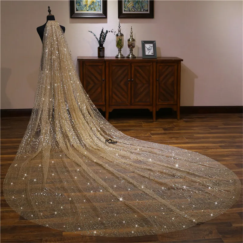

Wedding Bridal Veils Gold 3 Meters Long Bride Luxurious Cathedral Veil Train Shiny Bling Bling Veil Sequins Bridal Accessories