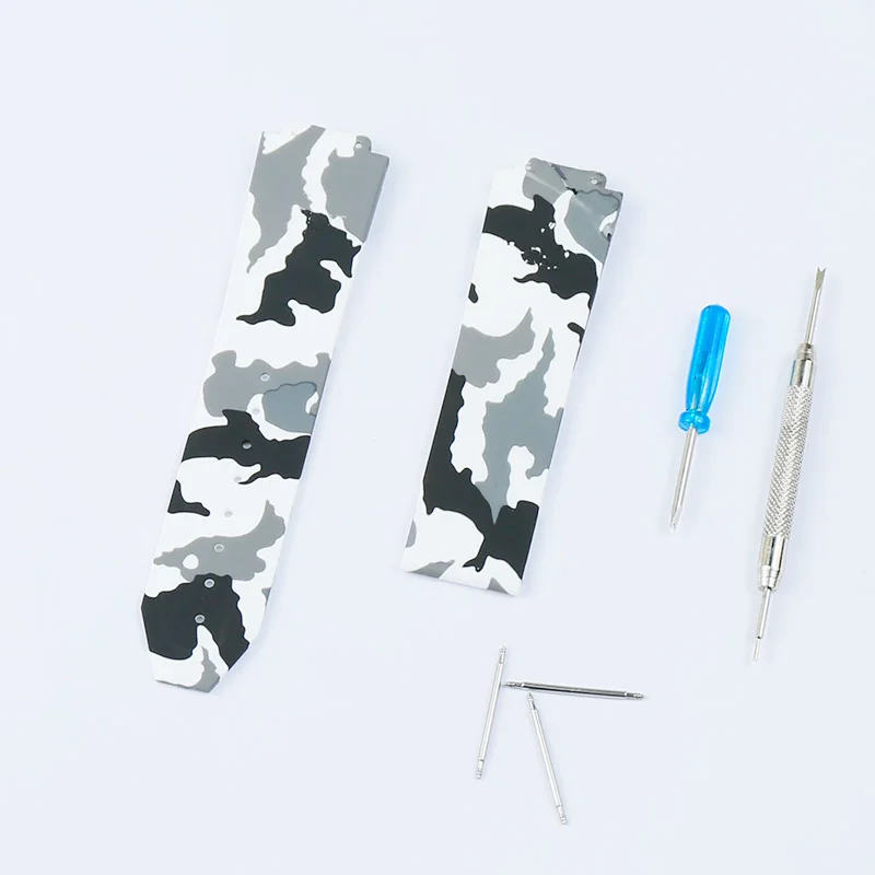 Camouflage white Аксессуары для часов, мужской силиконовый ремешок для камуфляжной серии Hublot, ремешок 25*17 мм, застежка из нержавеющей стали, 22 мм, женский спортивный ремешок - Цвет ремешка: Camouflage white
