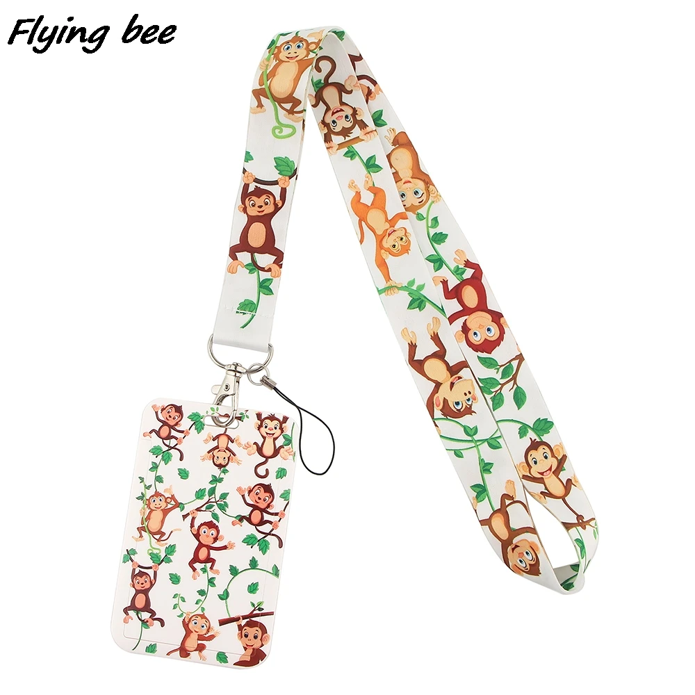 Flyingbee X1671 Lovely Animal Monkey Lanyards ID Badge Holder Card Pass Mobile Phone Straps Key Keychain | Канцтовары для офиса и