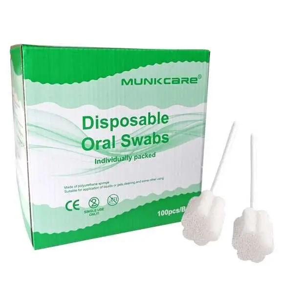 

MUNKCARE White Disposable Oral Care Swabs Sponge Mouth Cleaning Swab Oral Foam Care Stick For Baby