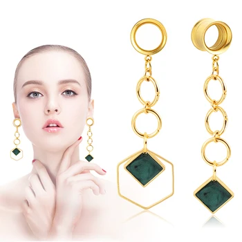 

Vankula 2PCS Long Dangle Ear Plugs And Tunnels Stainless Steel Ear Gauges Expanders Piercing Body Jewelry Earrings For Woman