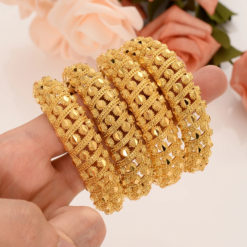 Gold plated cuff Bangle for Women Dubai Bride Wedding Ethiopian Bracelet Africa Bangle Jewelry Gold Charm Bracelet party gifts