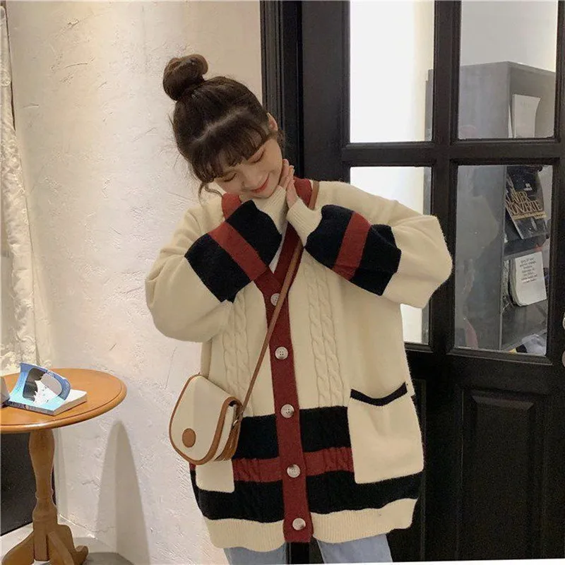 

2021 Spring And Autumn New Style Student Languid Breeze Sen Department Knitting Cardigan V Collar Autumn Winter Tide