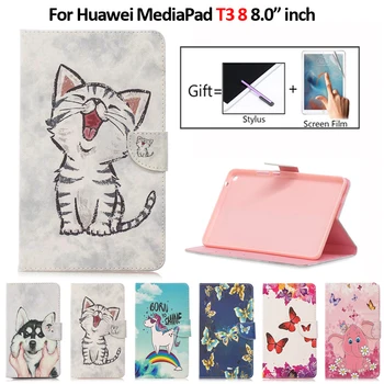 

8 inch Tablet Case For Huawei MediaPad T3 8 Case Kawaii Unicorn Cat Puppy Leather Case For Huawei MediaPad T3 8 Cover Coque+Pen