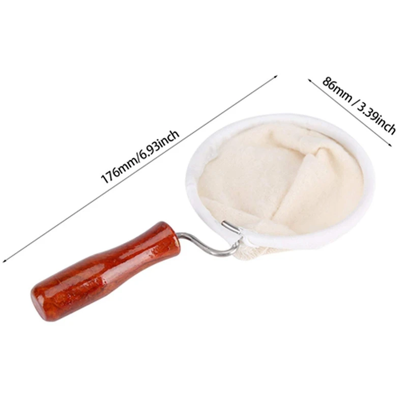 Reusable Coffee Filter Bag Flannel Cloth Handmade Coffee Filter Strainer with Wood Handle Filter Packs Pot Mesh Basket Tools