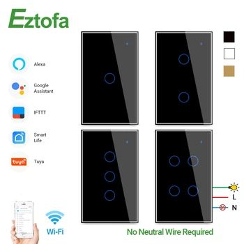 

Eztofa Smart Wifi Touch Wall Light Switch, No Neutral Wire, APP Remote Home Drive,Works with Alexa Google ,1/2/3/4 Gang
