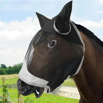 

Anti-mosquito Anti-sunlight Ride Horse Face Cover with Ear Equestrian Supplies with Ear Breathable Mesh Polyester Stretch Cloth