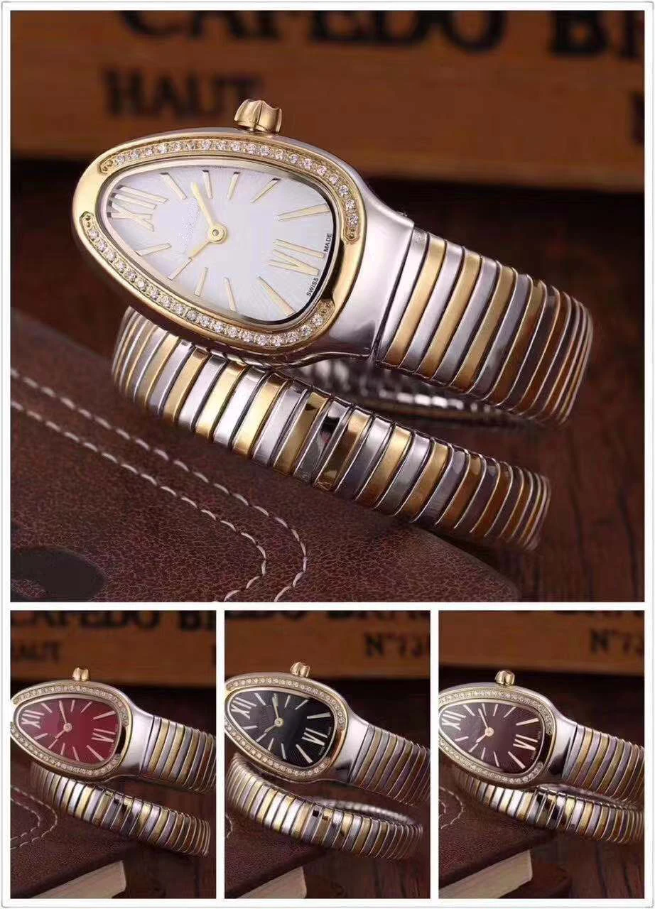 

Luxury Brand New Women Snake Silver Gold Bracelet Diamond Bezel Rome Japanese Quartz Stainless Steel Sapphire Dress Watches AAA+