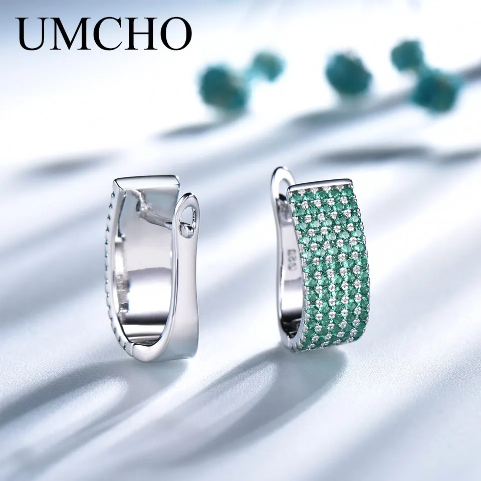 UMCHO, зеленое Твердое Серебро, 925, ювелирное изделие, создано, нано изумруд, клипсы, серьги для женщин, вечерние, аксессуары, подарки, амулеты, хорошее ювелирное изделие