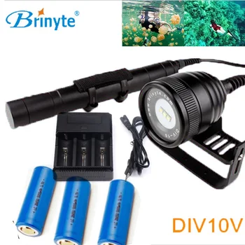 

Brinyte DIV10V LED Video/Photo Light CREE XML2 3000lm LED Scuba Diving Torch Flashlight 200M Underwater Lamp + battery charger