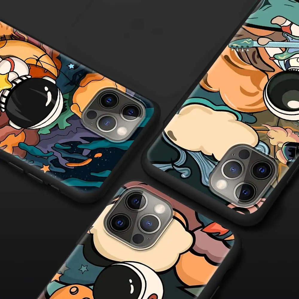 Star Astronaut Cute Case For Apple iPhone 11 13 12 Pro 7 XR X XS Max 8 6 6S Plus 5 5S SE 2020 13Pro Black Phone Cover Capa