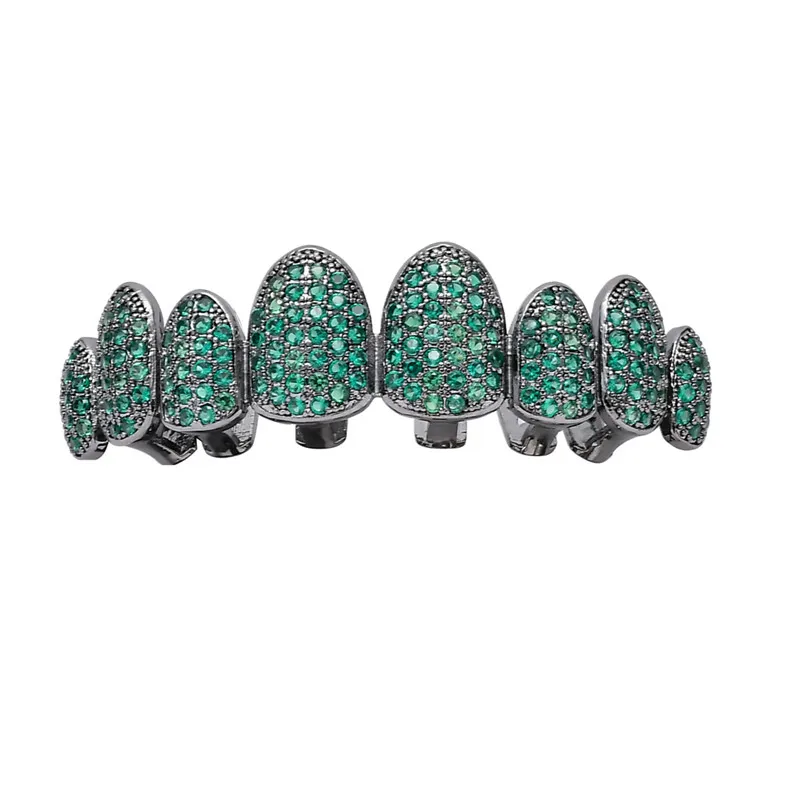 Green Top Хип-хоп ЗУБЫ Grillz Iced Out AAA циркон сверху и снизу зуб набор 8 цветов мужские неправильные зуб Grillz ювелирные изделия - Окраска металла: Green Top