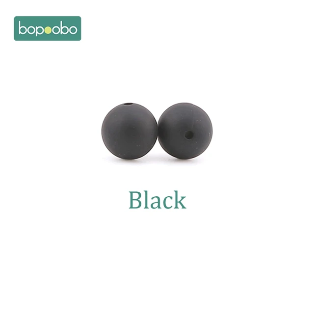 Bopoobo 15mm 10pc Silicone Beads Food Grade Silicone Baby Teething Products Chews Pacifier Chain Clips Beads Baby Teethers Black