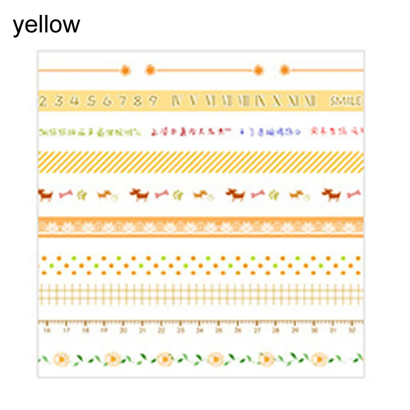 10 шт. клейкая лента альбом наклеек маскирующая бумажная лента набор милая бумага лист фольги решетки офисные школьные принадлежности - Цвет: Цвет: желтый