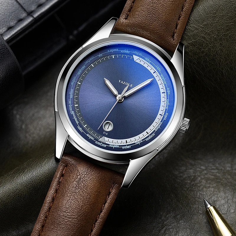 Часы с несколькими часовыми поясами мужские роскошные Серебристые кварцевые