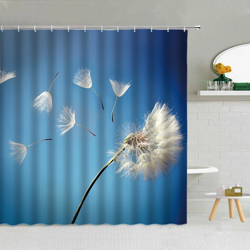 

Dandelion Flowers Plant Shower Curtain Feather Bathroom Decor Waterproof Polyester Fabric Bath Curtains Bathtub Screen With Hook