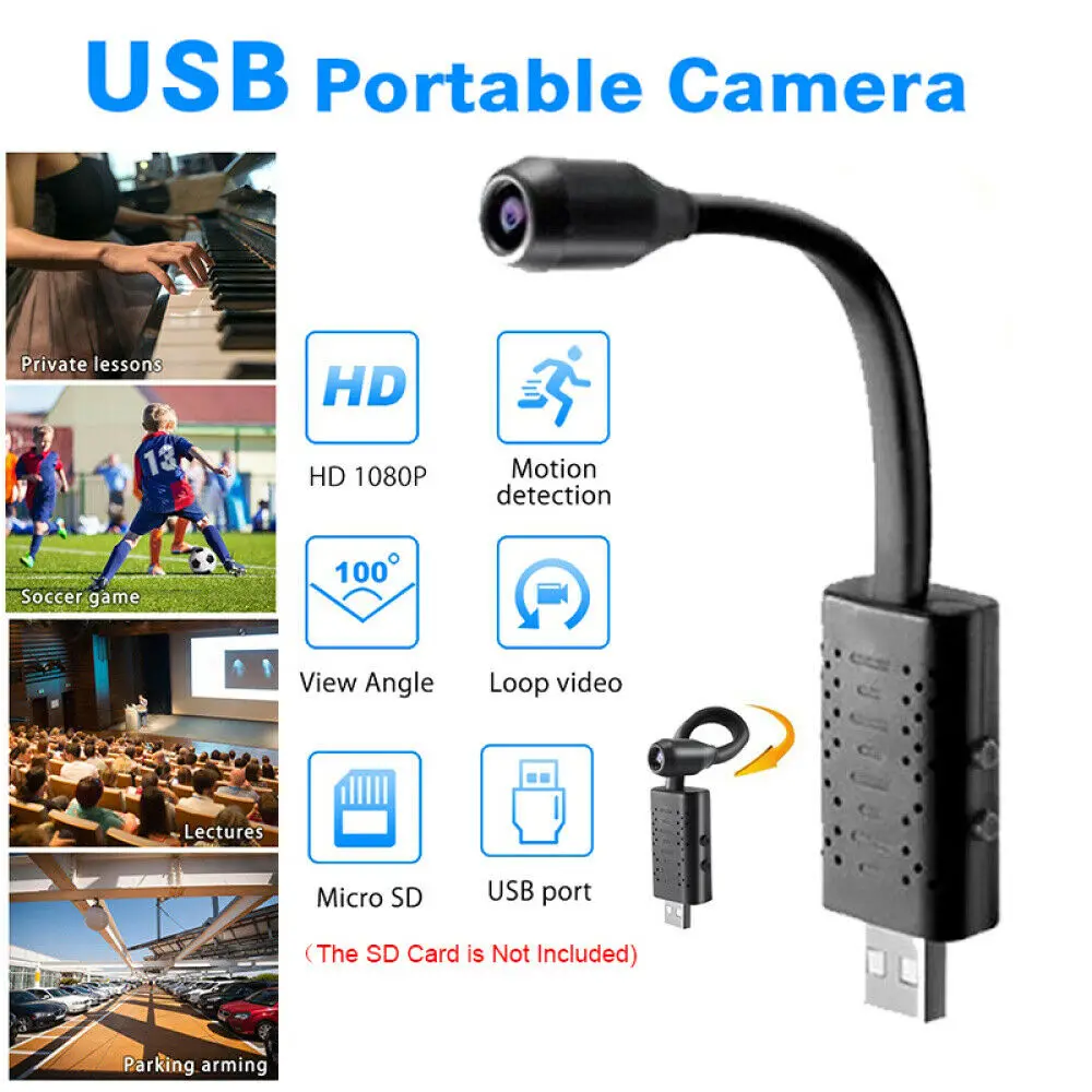 1080P HD мини-камера с функцией обнаружения движения, микро-камера, маленькая камера U21, портативная умная гибкая USB камера, 360 градусов