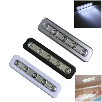 

LED Night Lights Black Super Bright 5LED Push Light Stick On Battery Kitchen Shed Cupboards LED Battery Operated Light Sensors