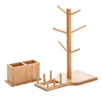 

With Storage Box Anti Slip Desktop 6 Hooks Kitchen Space Saving Bamboo Mug Rack Household Removable Drinkware Tree Shape