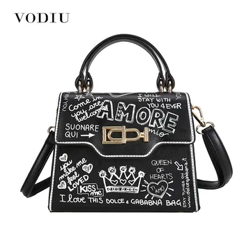 

Fashion Graffiti Handbag Fashion Leather Small Flap Women's Shoulder Bags Messenger Bags For Women Female Casual Evening Totes
