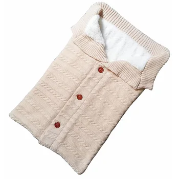 

Newborn Baby Knit Crochet Swaddle Wrap Button Swaddling Blanket Warm Infant Sleeping Bag Autumn Winter