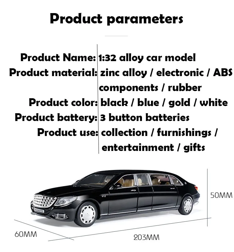 KIDAMI модель автомобиля из 1:32 сплава игрушка литая под давлением Автомобиль Maybach S600 оттягивающийся звук и светильник коллекция для детских подарков